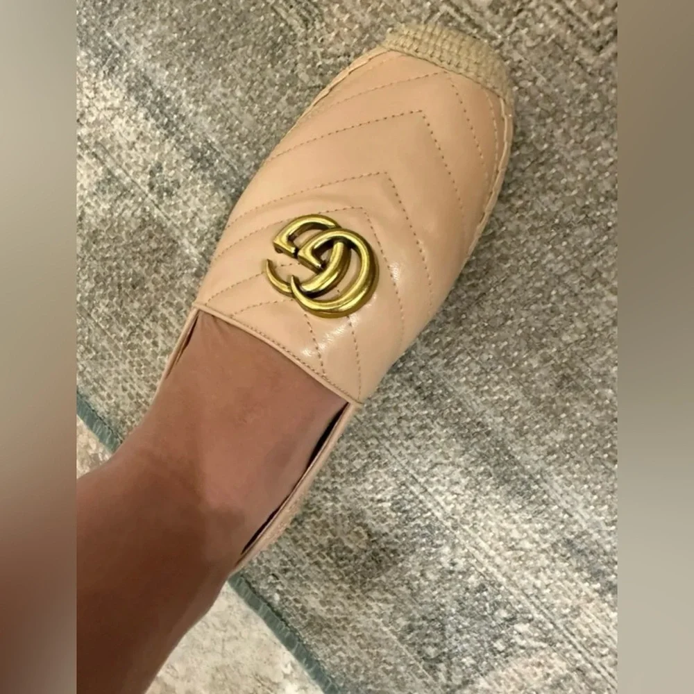 Gucci Tan Espadrille Flats with Gold Logo - Picture 5 of 5